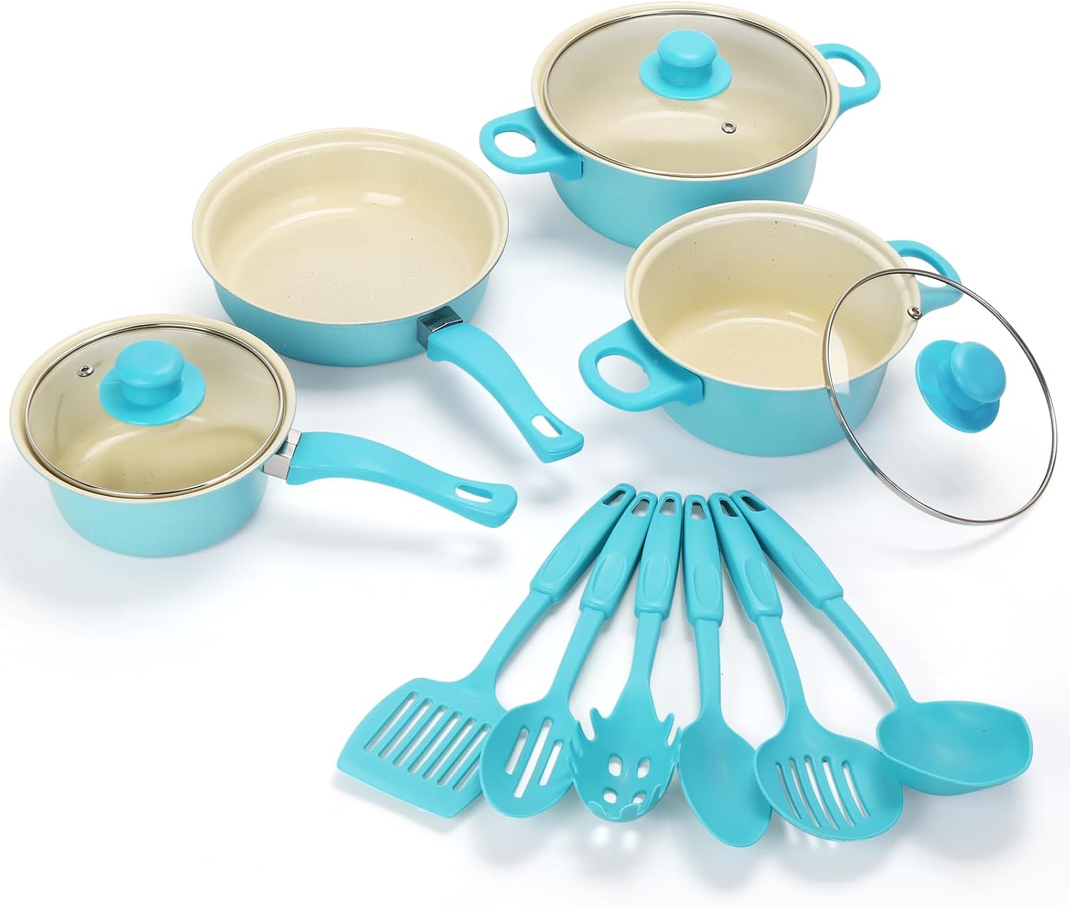 Barleyfield Non-Stick Cookware Set, F, Red, 4