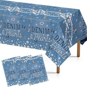 Ashenby 3Pcs Denim and Pearls Tablecloth Party Supplies 54" x 108", Cowboy Tablecloth