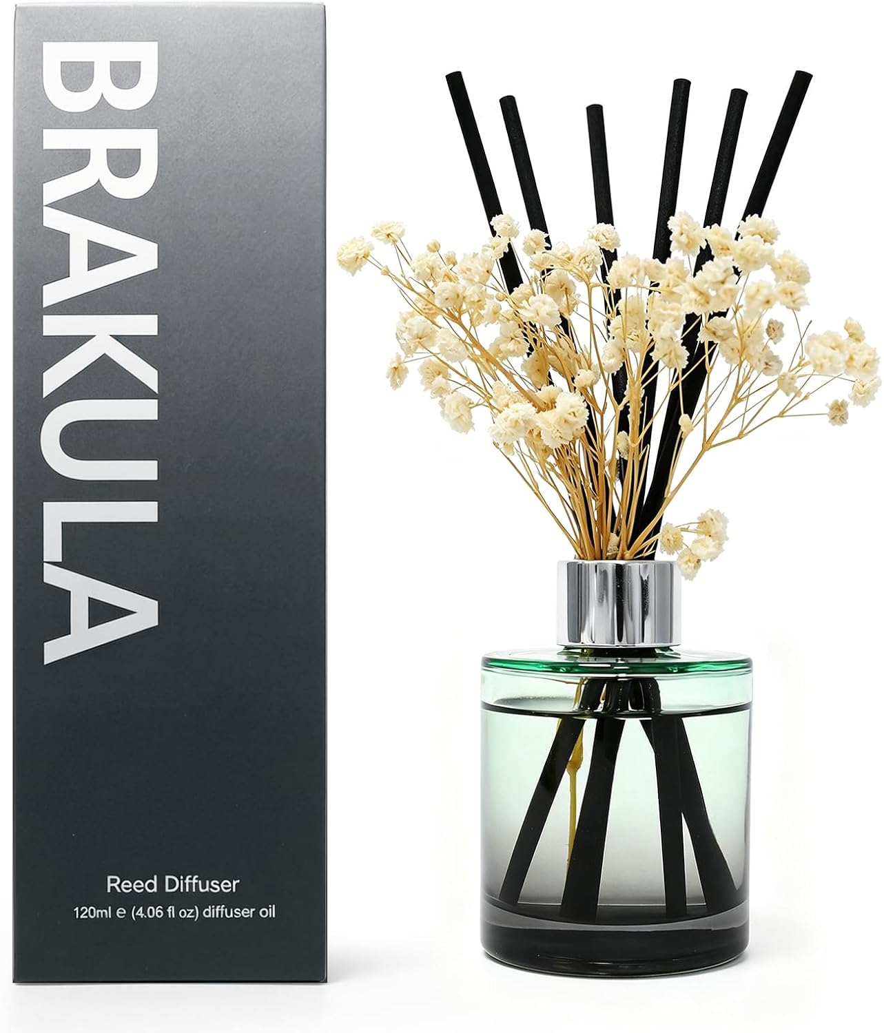 Aldernest Reed Diffuser Set, Eucalyptus & Wild Mint Scent, 4.06 fl oz, 15.2 ounces, Transparent Green