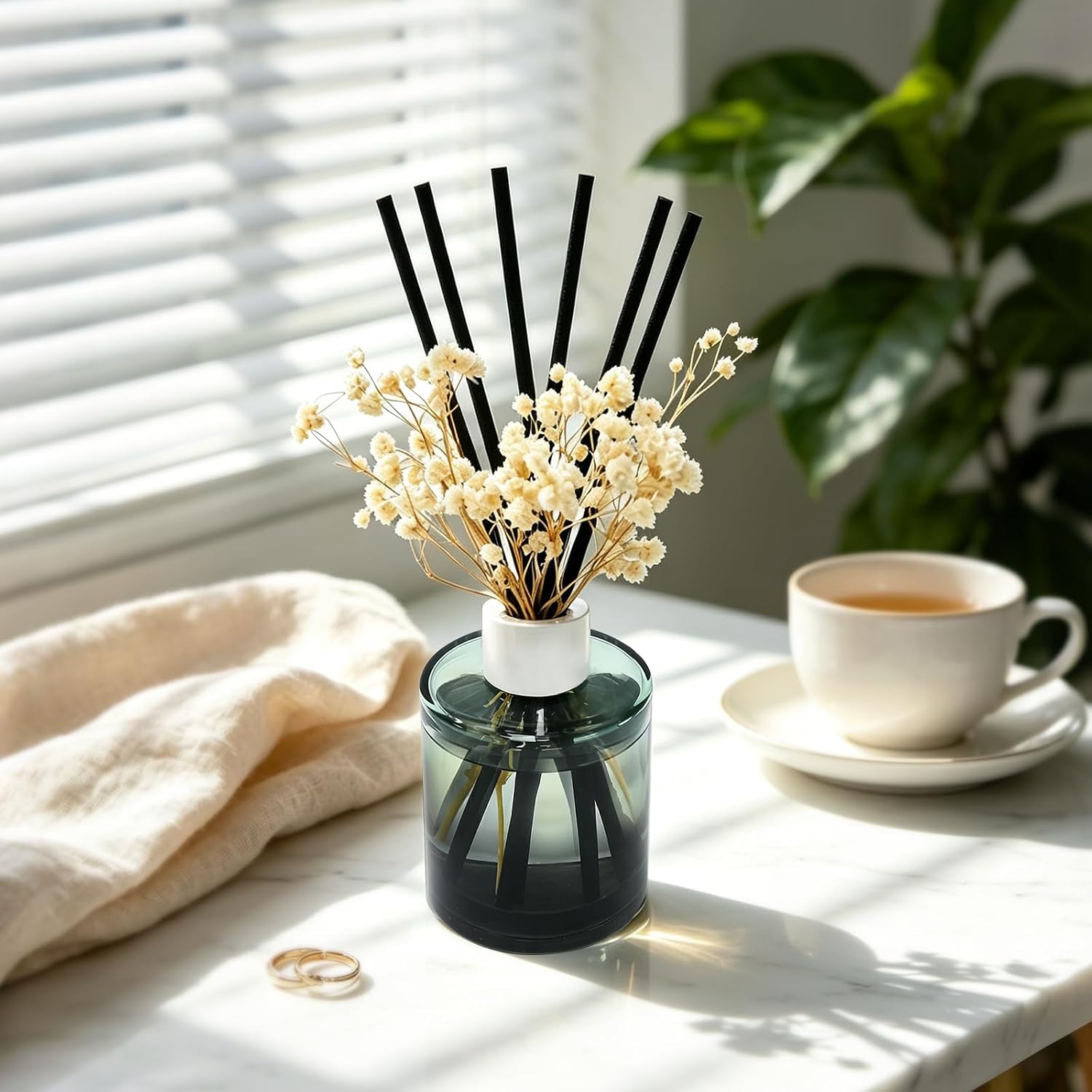 Aldernest Reed Diffuser Set, Eucalyptus & Wild Mint Scent, 4.06 fl oz, 15.2 ounces, Transparent Green