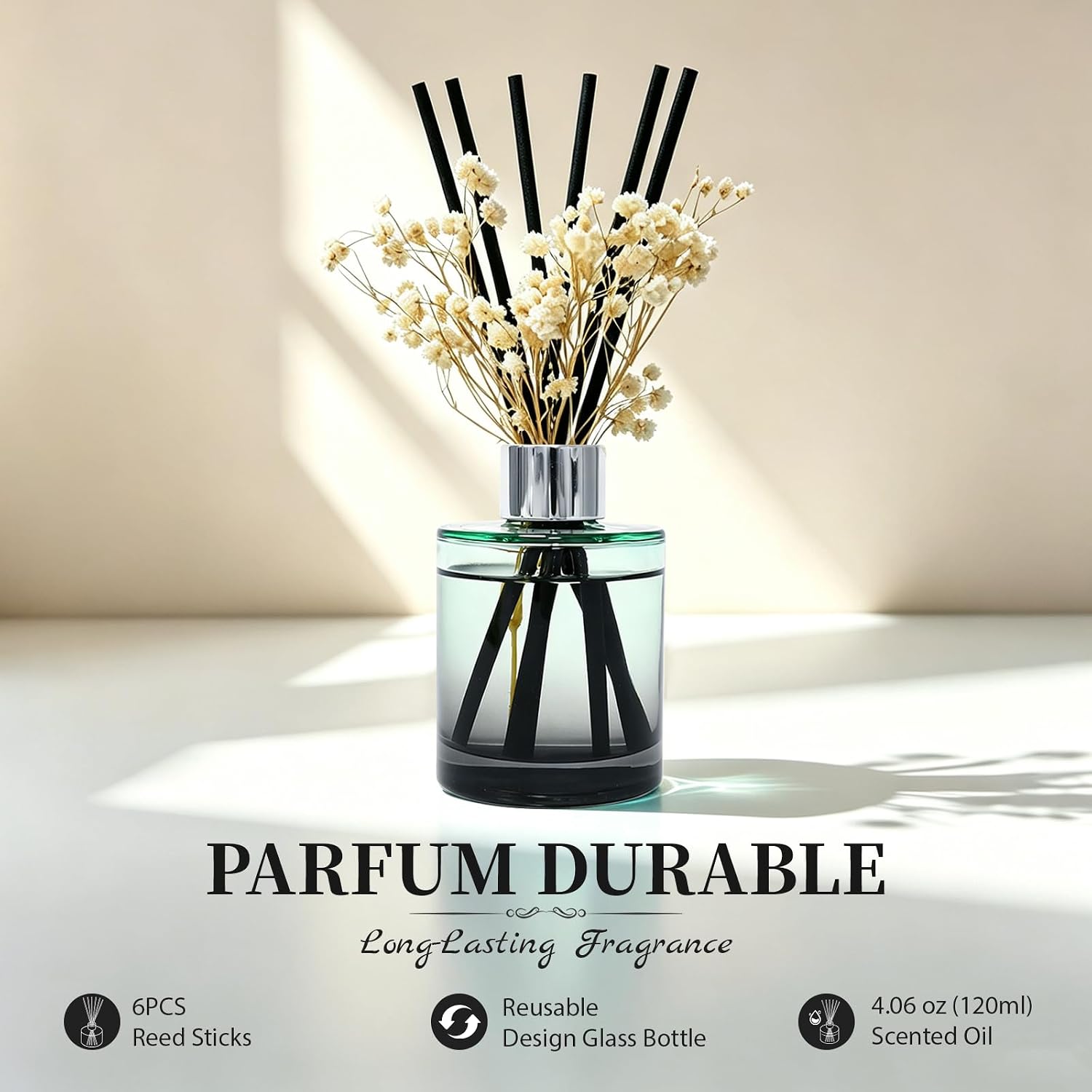 Aldernest Reed Diffuser Set, Eucalyptus & Wild Mint Scent, 4.06 fl oz, 15.2 ounces, Transparent Green