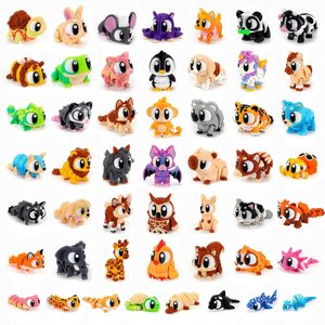 Tanglewick 50PCS Mini 3D Printed Animals Figurines Set with Big Eyes, 1.1-1.5 inches