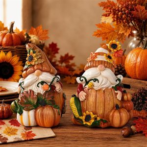 Ashenby 2 PCS Fall Gnomes Decorations for Home, Pumpkin Gnomes Statues for Table, Brown