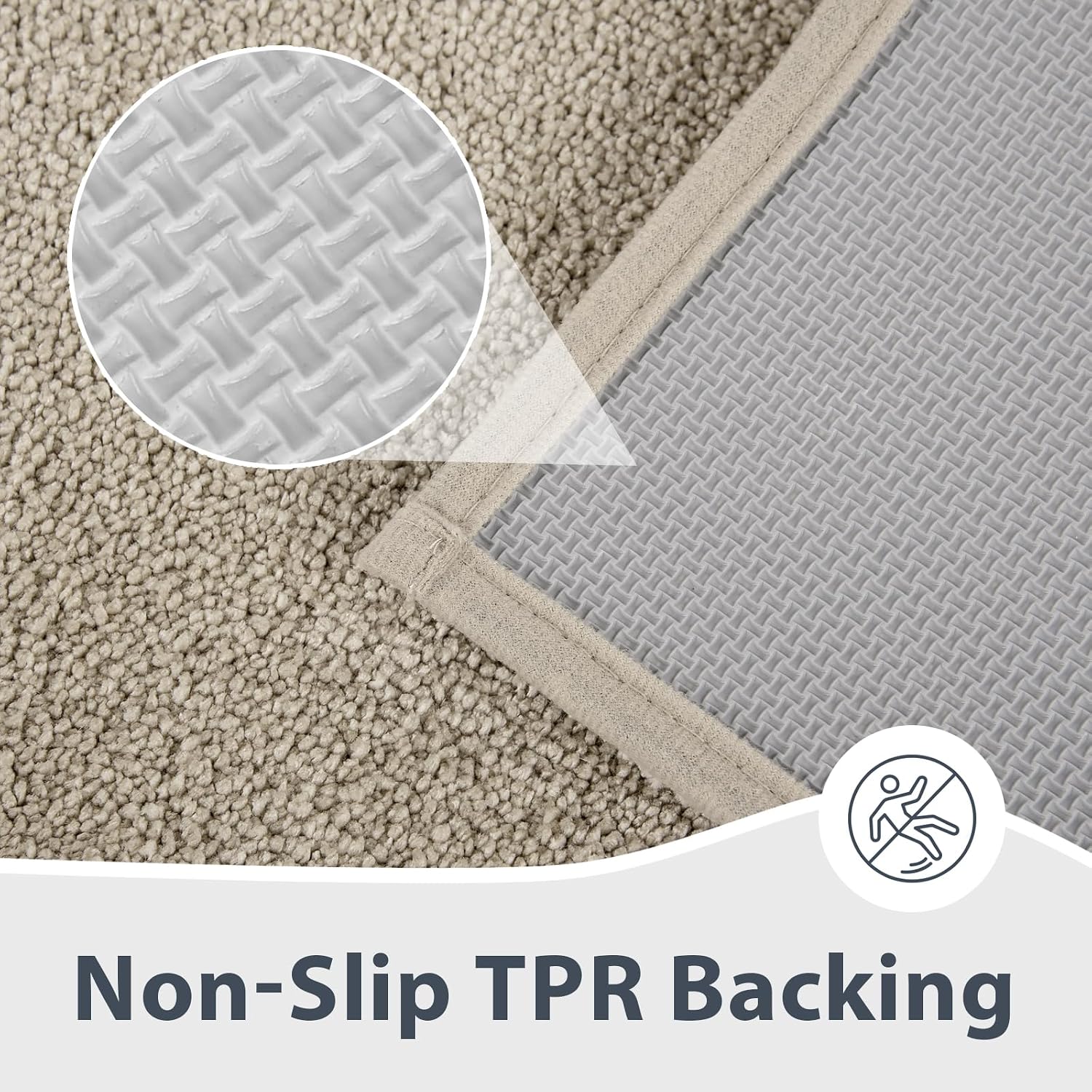 Aldernest Bathroom Rugs, Non-Slip Bath Rugs, 20" x 30", Beige, 4.17 Square Feet