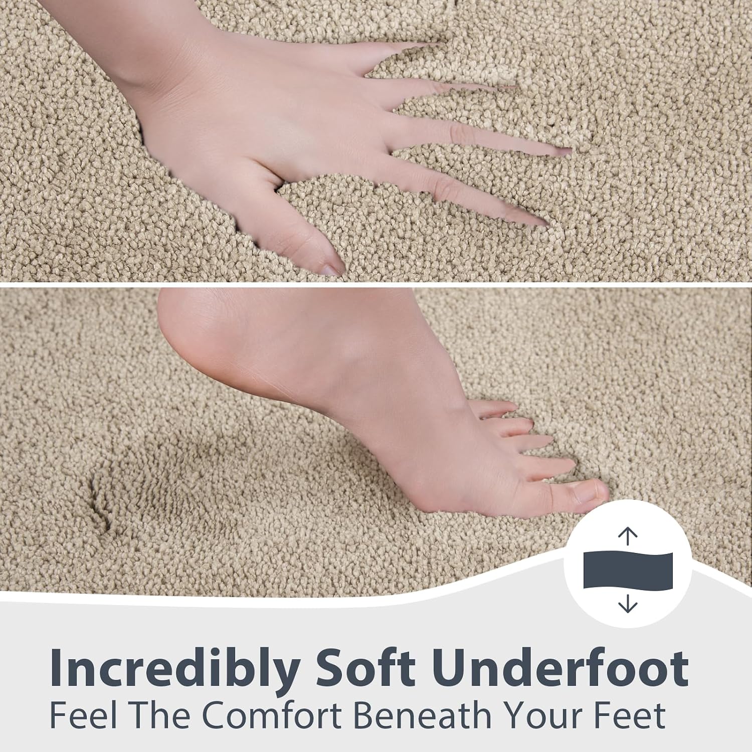 Aldernest Bathroom Rugs, Non-Slip Bath Rugs, 20" x 30", Beige, 4.17 Square Feet