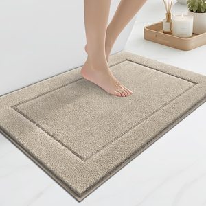 Aldernest Bathroom Rugs, Non-Slip Bath Rugs, 20" x 30", Beige, 4.17 Square Feet