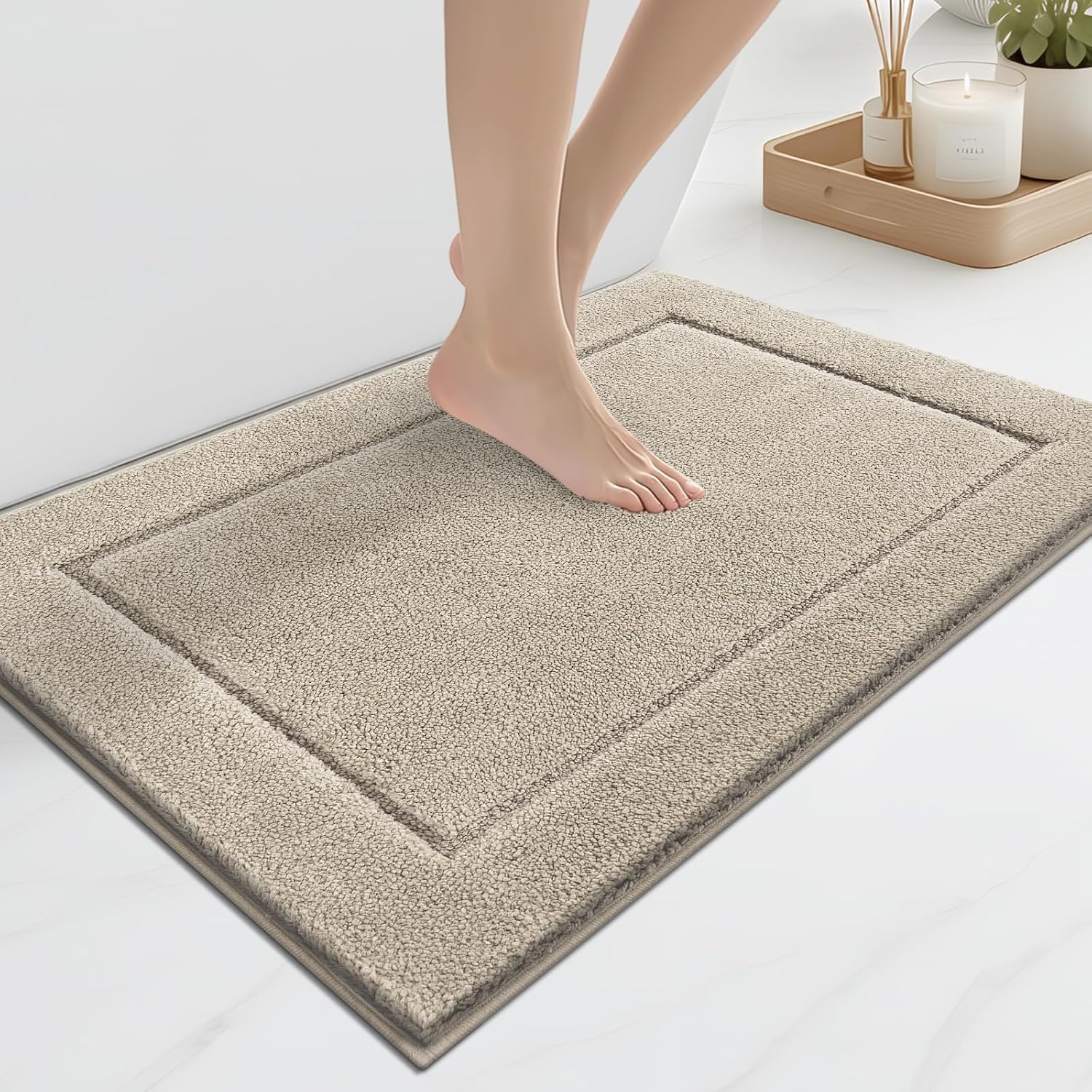 Aldernest Bathroom Rugs, Non-Slip Bath Rugs, 20" x 30", Beige, 4.17 Square Feet