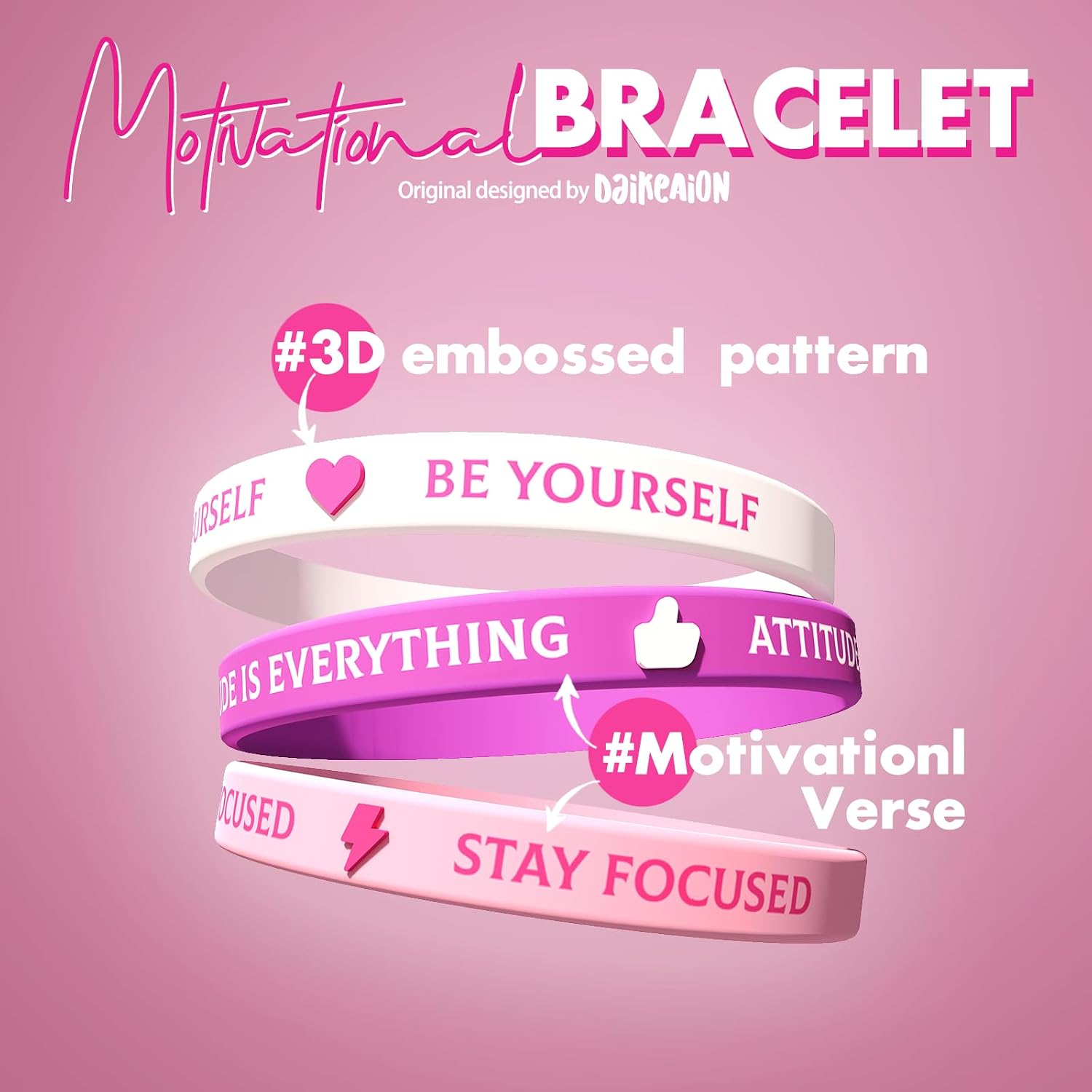 Ashenby 60pcs Motivational Friendship Bracelets Bulk Pink Party Supplies