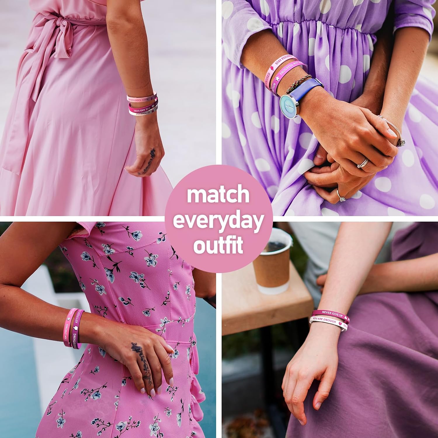 Ashenby 60pcs Motivational Friendship Bracelets Bulk Pink Party Supplies