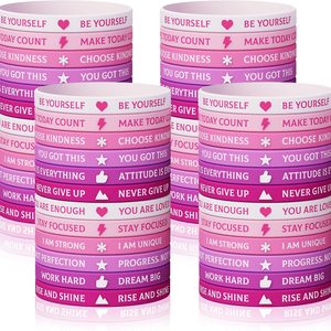 Ashenby 60pcs Motivational Friendship Bracelets Bulk Pink Party Supplies