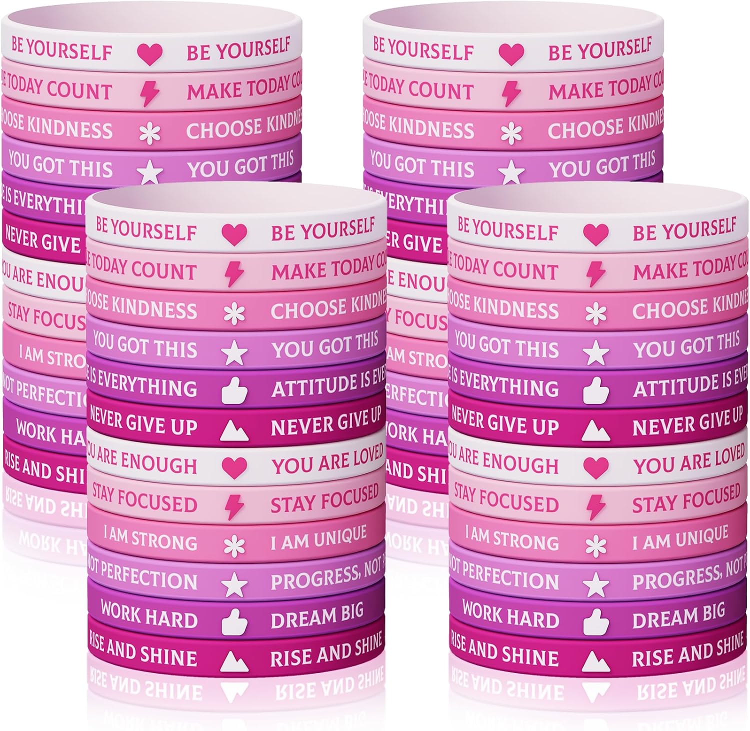 Ashenby 60pcs Motivational Friendship Bracelets Bulk Pink Party Supplies
