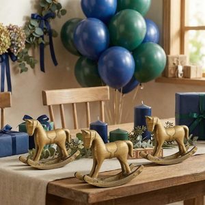 Aldernest 3 Pack Christmas Baby Shower Wood Vintage Rocking Horse Table Decor, Brown, 8.16 ounces, 5.1 x 1.4 x 3.9 inches