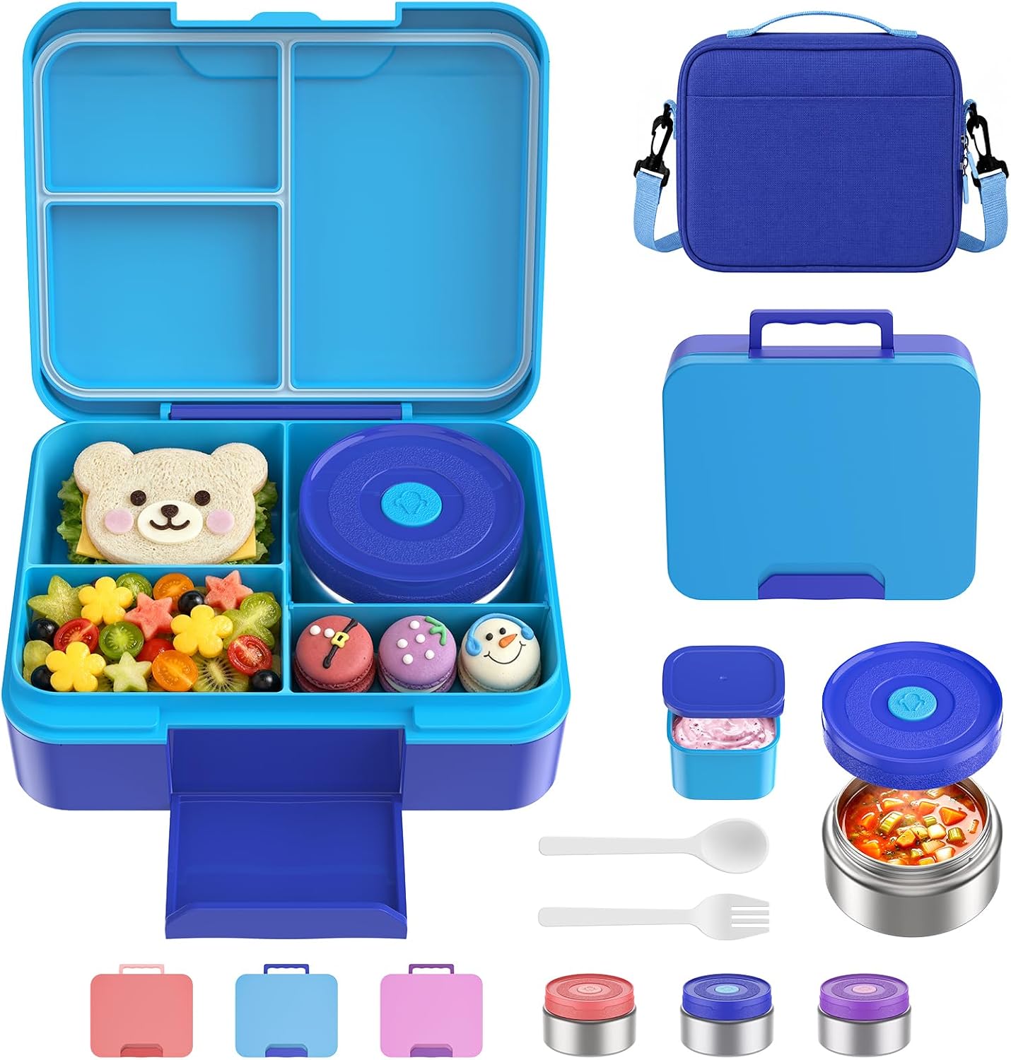 Aldernest Bento Lunch Box Set for Kids with 8.5oz Hot Food Jar Leak-Proof Lunch Food Container with Insulated Lunch Bag for Toddlers Girls Boys Teens