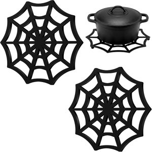 Aldernest 2 Pack Halloween Cast Iron Trivet Cobweb Gothic Kitchen Decor 7.8", Black