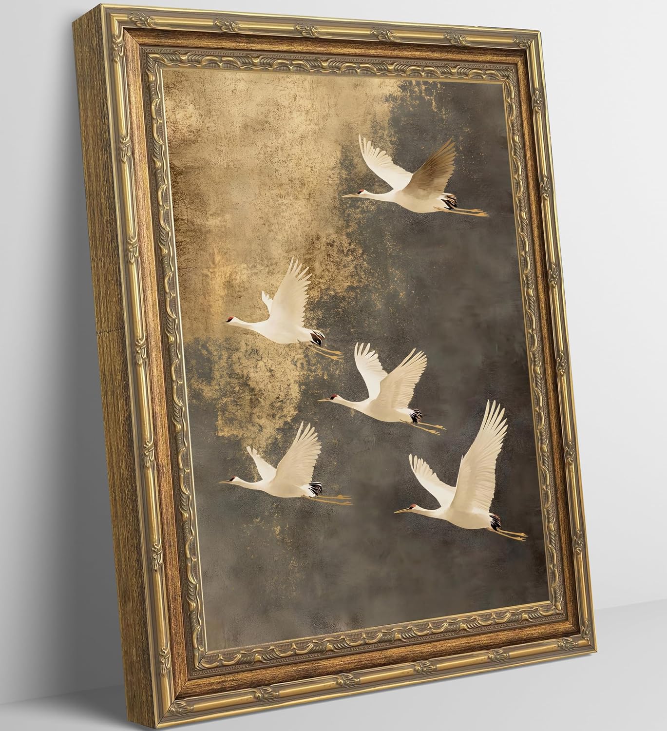 Aldernest Gold Framed Japanese Flying Cranes Wall Art, 1.6 ounces, 11"L x 9"W
