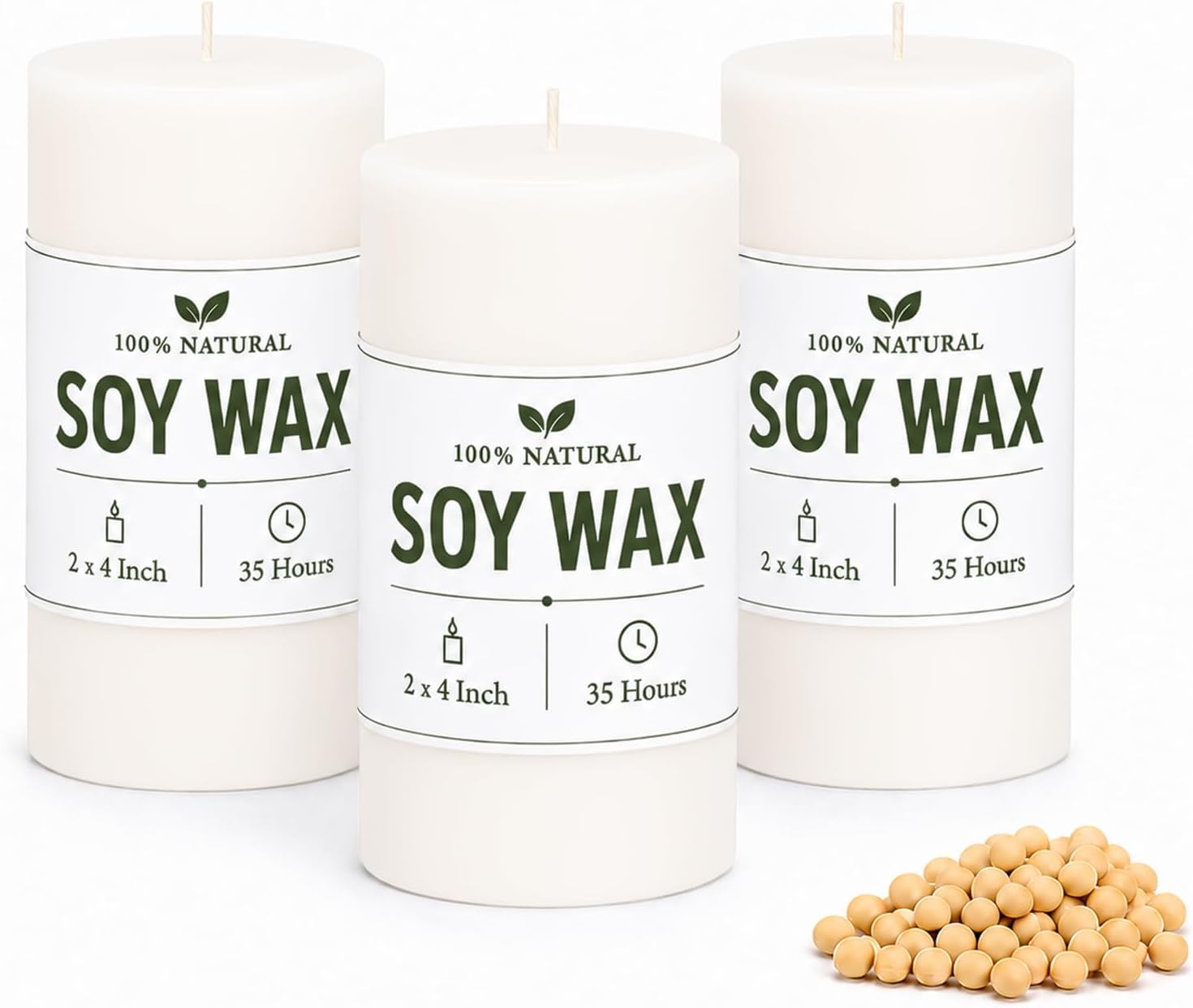 Rowanmere Soy Wax Scented Pillar Candles, 3 Pack 2 x 4 Inch White Pillar Candles