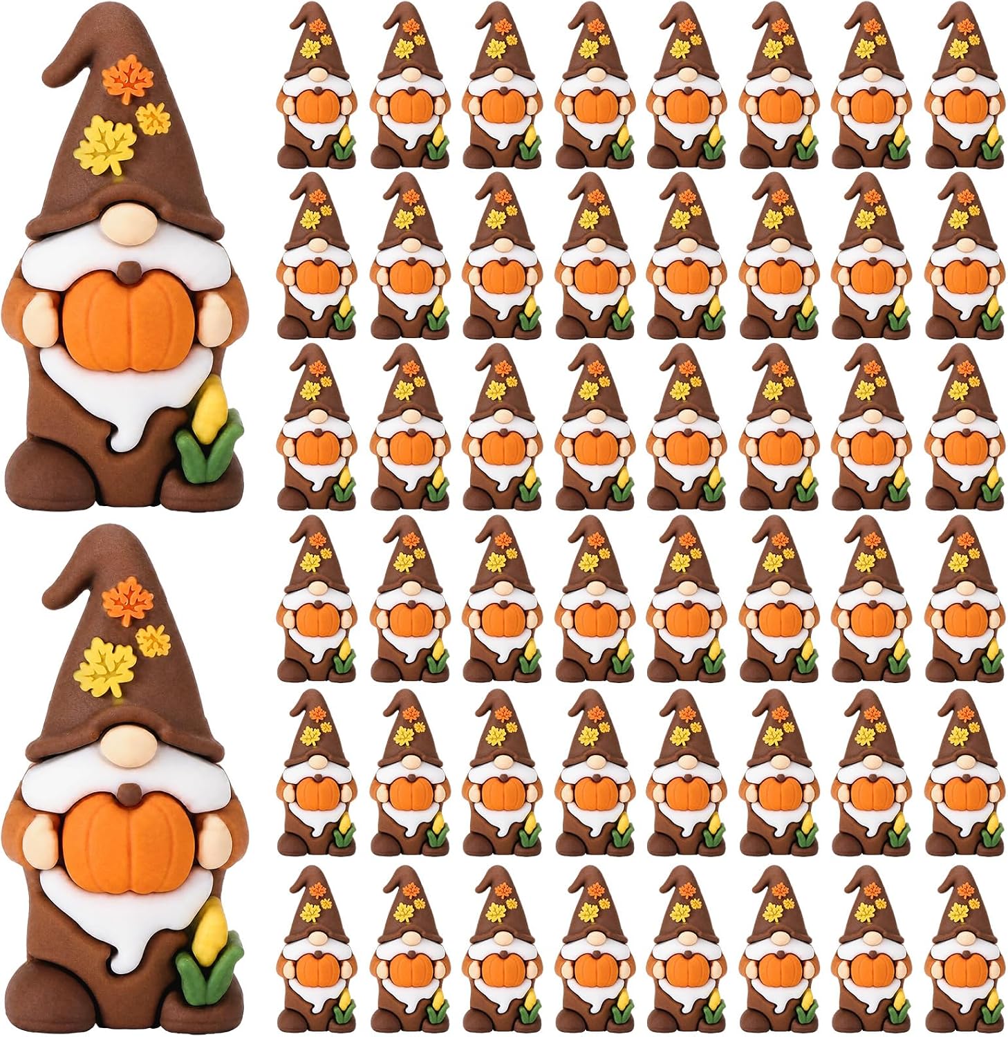 Rowanmere 50 Pcs Mini Thanksgiving Gnome Figurine Tiny Fall Leprechaun Statue, Orange