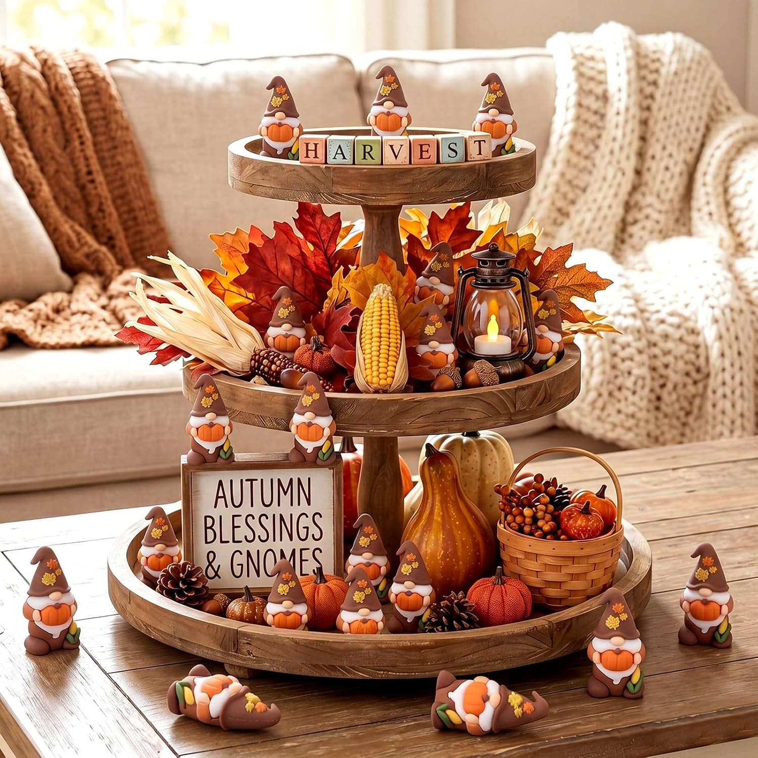 Rowanmere 50 Pcs Mini Thanksgiving Gnome Figurine Tiny Fall Leprechaun Statue, Orange
