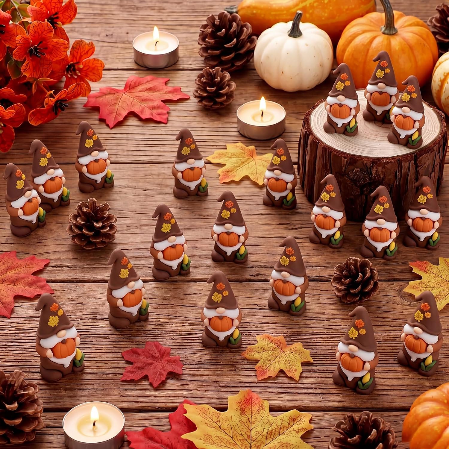 Rowanmere 50 Pcs Mini Thanksgiving Gnome Figurine Tiny Fall Leprechaun Statue, Orange
