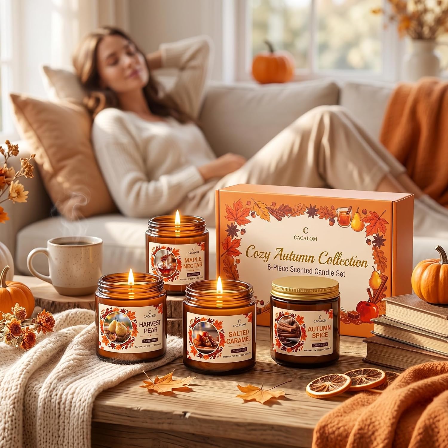 Aldernest Fall Candles Set, Scented Candles for Home, Gift Ready, 6 x 3.5oz, 4 Count