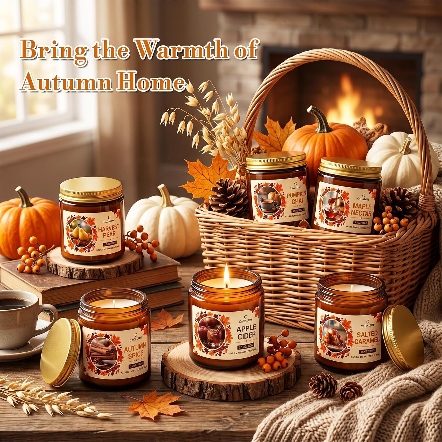 Aldernest Fall Candles Set, Scented Candles for Home, Gift Ready, 6 x 3.5oz, 4 Count