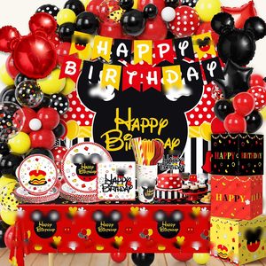 VelloHome 263PCS Mouse Happy Birthday Party Decorations, Red Black