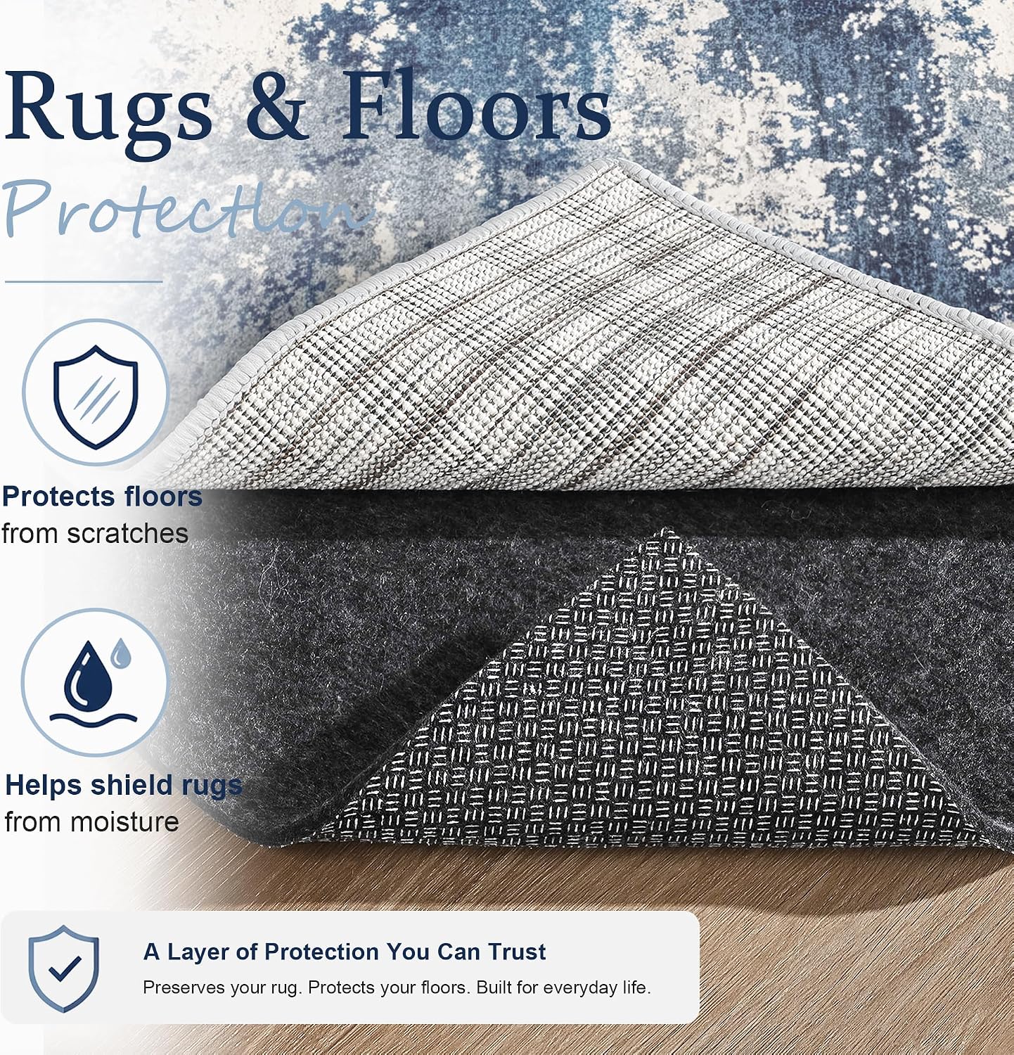 Ashenby 5x7 Non Slip Rug Pad Gripper Cushioned Carpet Pads, Grey, 35 Square Feet