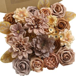 VelloHome Fall Artificial Flowers Combo Box Set Nude Brown Silk Fake Flower, 26 Count