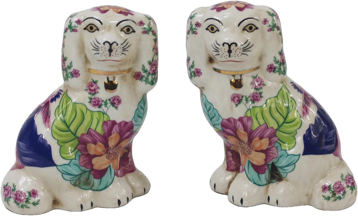 NestoraHome Vintage Ceramics Dog Figurine Crafts for Living Room Desktop Decorations, 1.3 pounds, Tobacco Leaf New