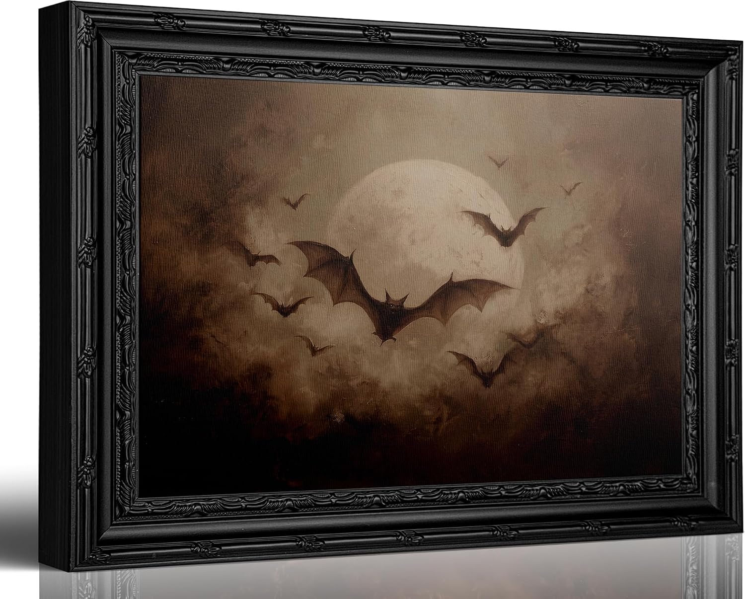 Barleyfield Vintage Framed Gothic Bat Canvas Wall Art Moon Bats Print 9x11in, 1.6 ounces