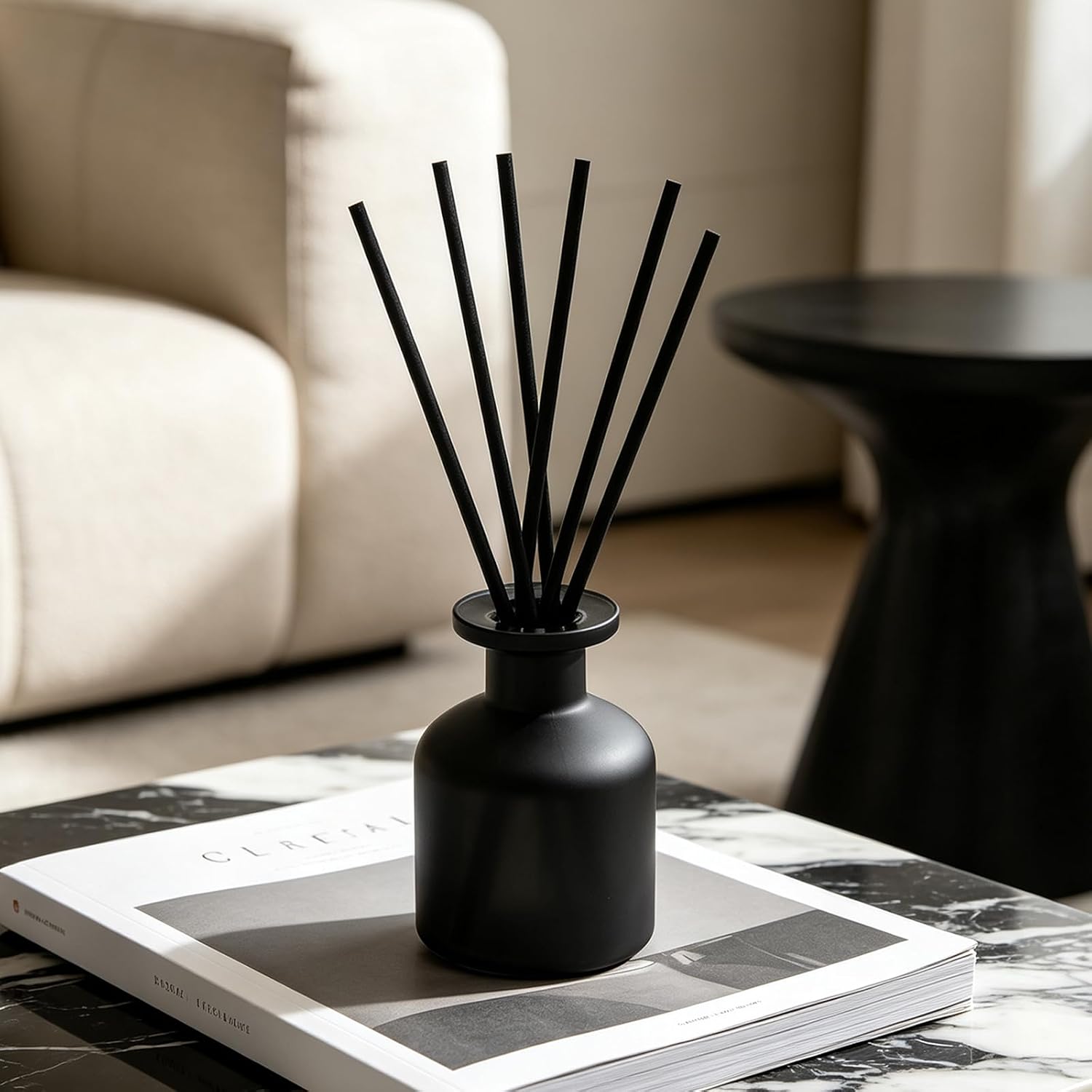 Aldernest Reed Diffuser Set, Eucalyptus Scent, 4.06 fl oz Essential Oils, 15.36 ounces, Matte Black