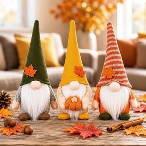 Quillstone 3PCS Fall Gnomes Plush, Thanksgiving Decorations for Tiered Tray, 14.4 ounces