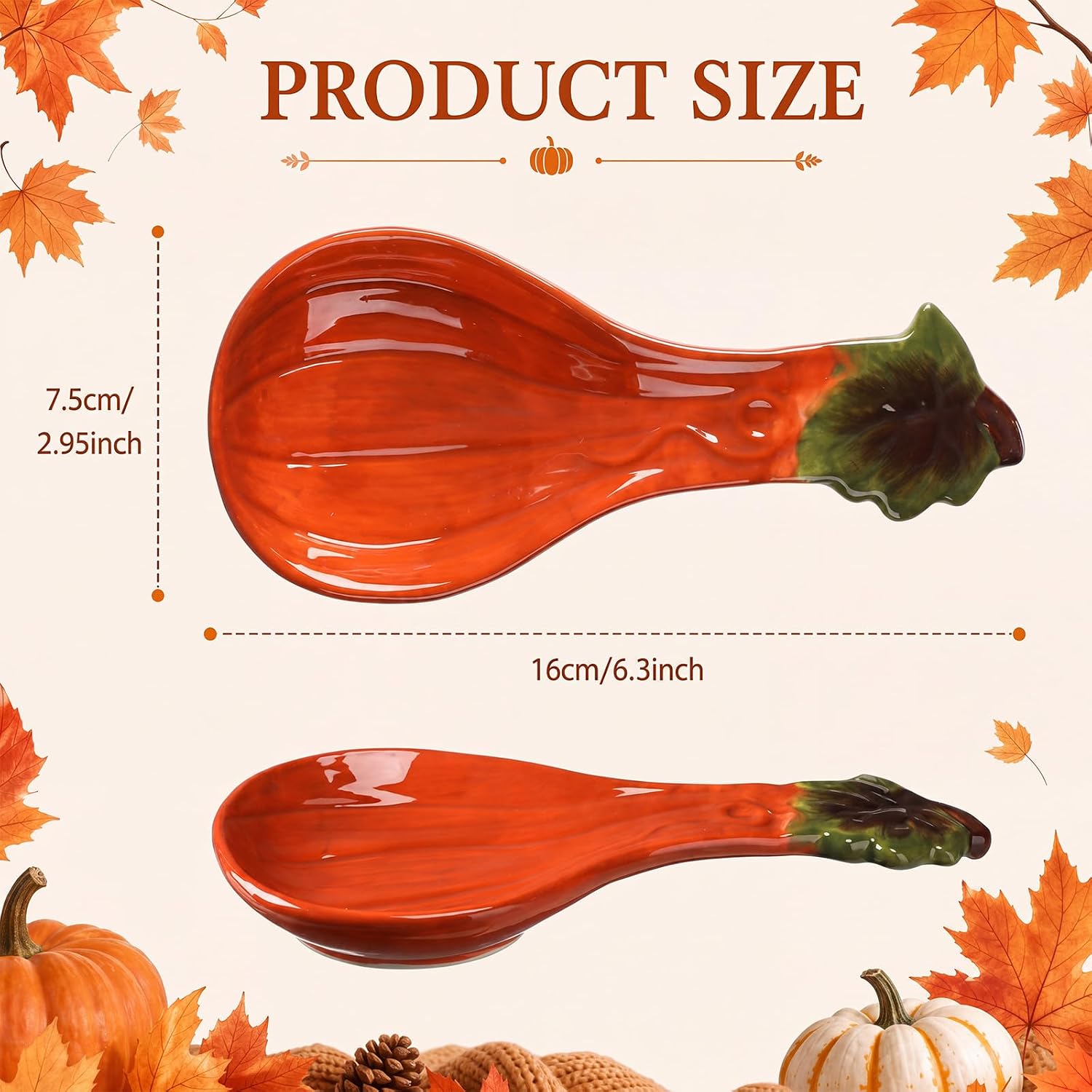 Aldernest 2 Pcs Fall Pumpkin Spoon Rest 5.9" Ceramic, Orange