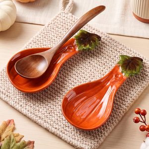 Aldernest 2 Pcs Fall Pumpkin Spoon Rest 5.9" Ceramic, Orange