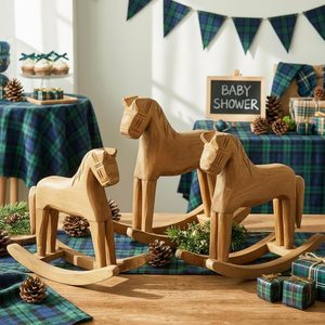 Aldernest 6 Pack Christmas Baby Shower Wooden Vintage Rocking Horse Table Party Decor, approx. 5.9 x 6.3 x 7.5 inches/ 15 x 16 x 19 cm, Wood-colored