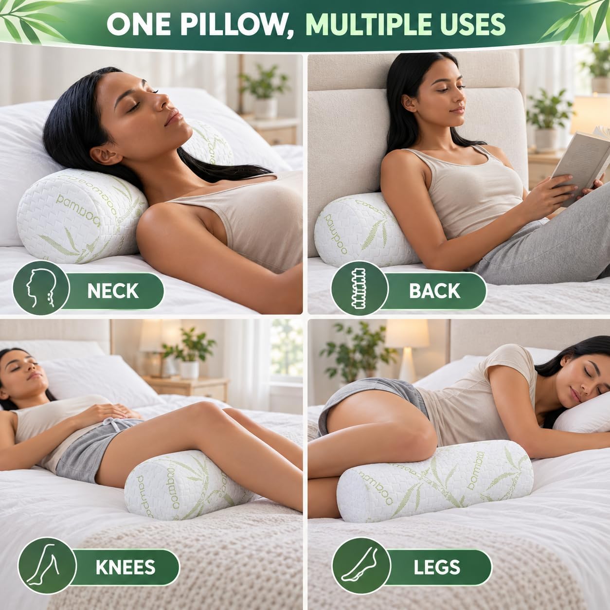 Aldernest Cervical Neck Roll Pillow, Memory Foam Bolster for Neck Support, 15.75*5.9 inches, Off White Print