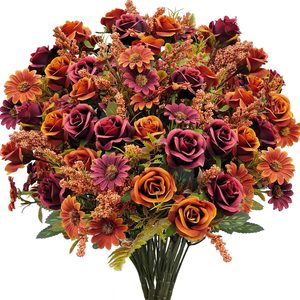 Aldernest Fall Flowers Artificial for Decoration, Fall Red, 6 Count