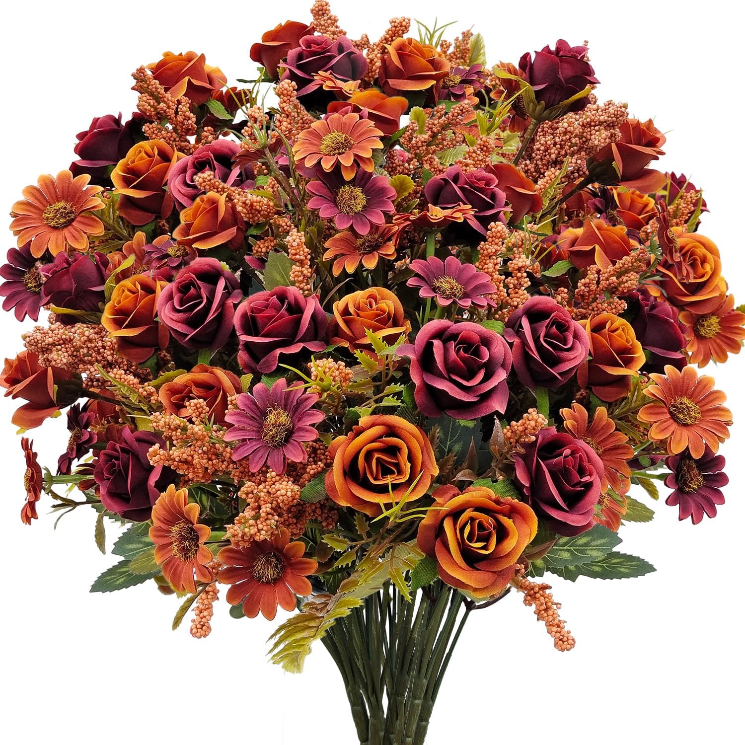 Aldernest Fall Flowers Artificial for Decoration, Fall Red, 6 Count