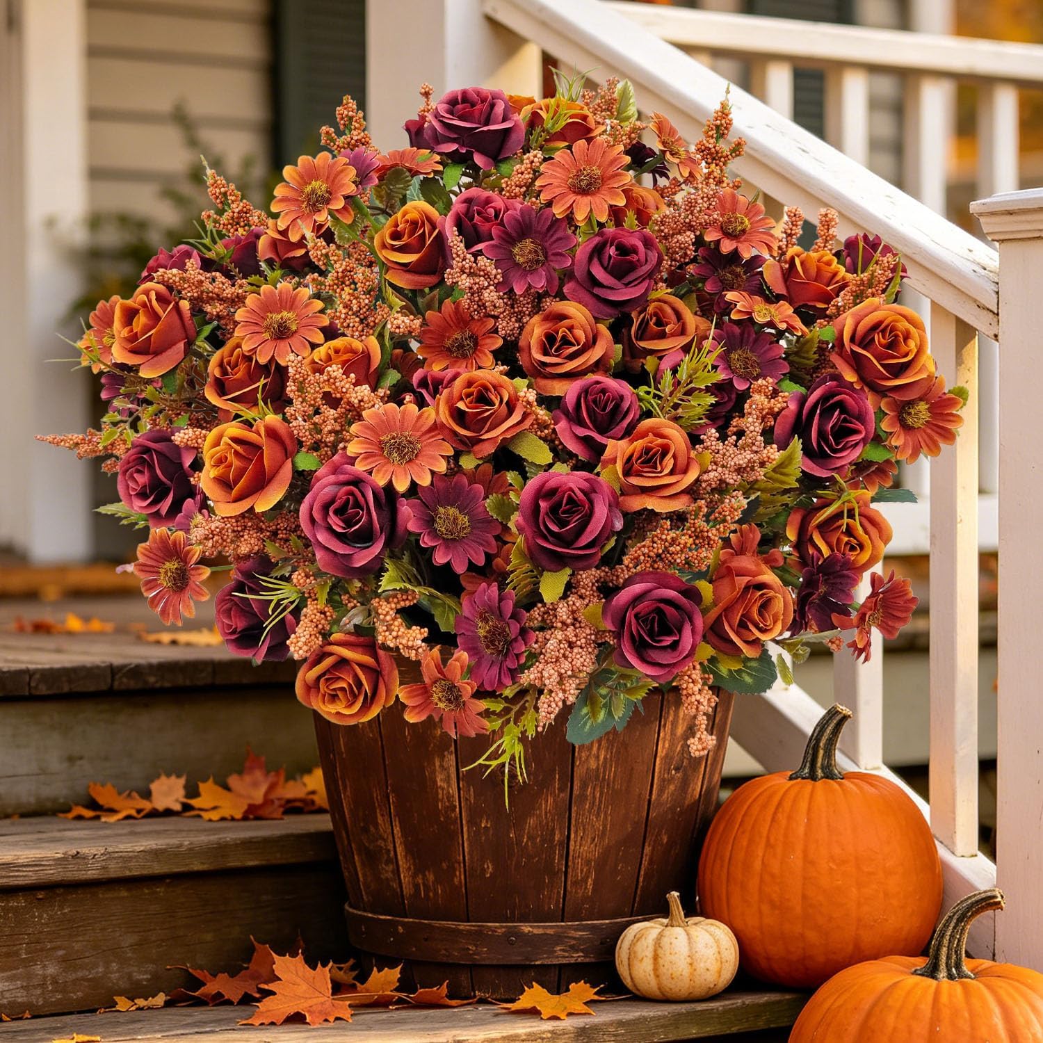 Aldernest Fall Flowers Artificial for Decoration, Fall Red, 6 Count