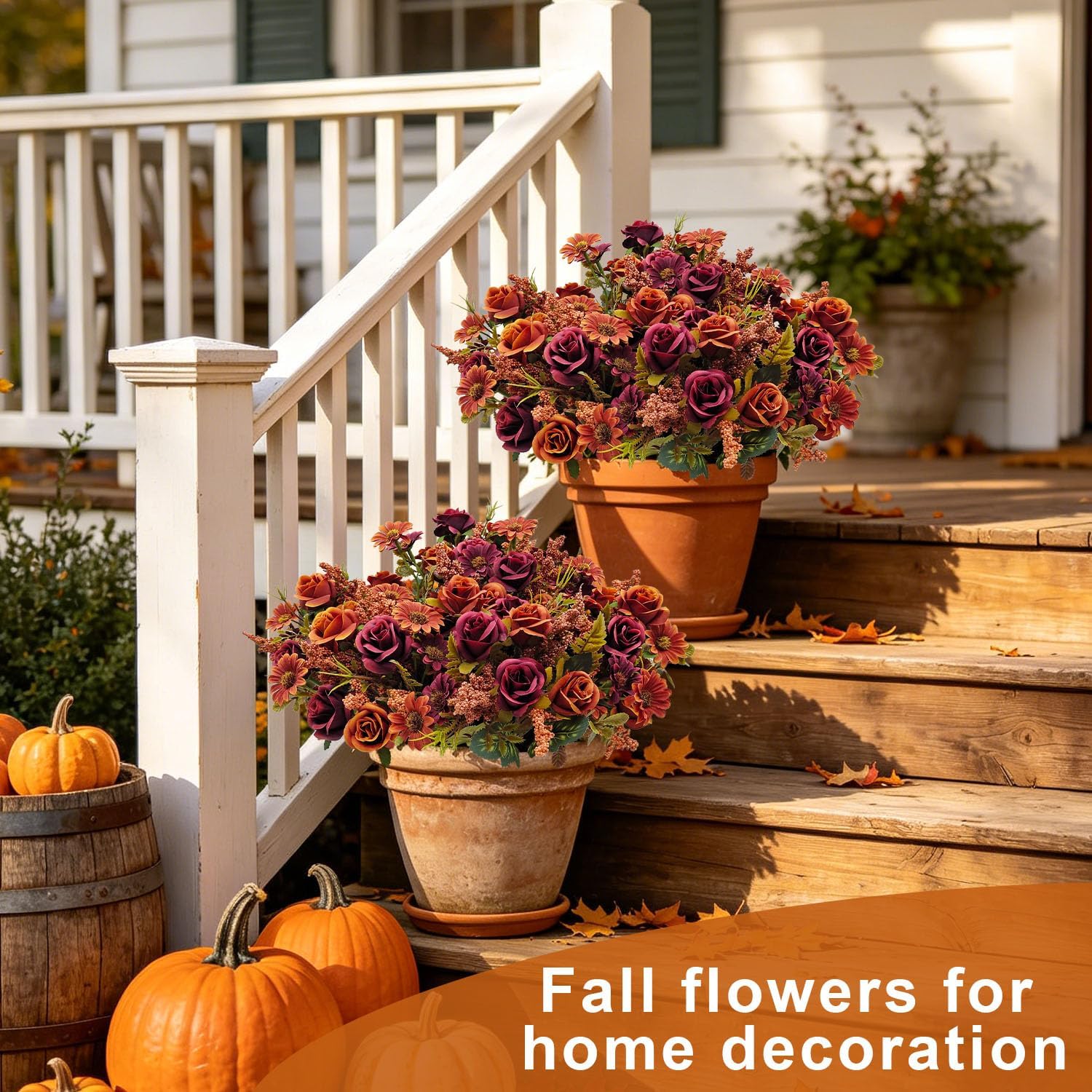 Aldernest Fall Flowers Artificial for Decoration, Fall Red, 6 Count