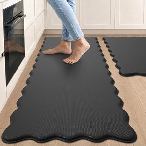 Aldernest Scalloped Kitchen Mats for Floor 2PCS, Anti Fatigue Mats, Black, 17.3"x30"+17.3"x47"-0.4 inch, 9.2 Square Feet