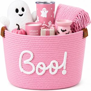 Aldernest Pink Large Halloween Boo Basket with Handles, 15 Inch
