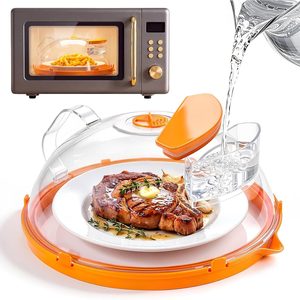 Aldernest Microwave Splatter Cover for Food with Water Steamer 10inch, Food-Grade, Orange