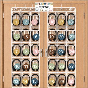 Ashenby 2 PCS Classroom Headphone Storage Organizer 30 PVC Clear Over The Door Hanging Headphone Holder Pocket Cell Phone Storage Bag with Digital