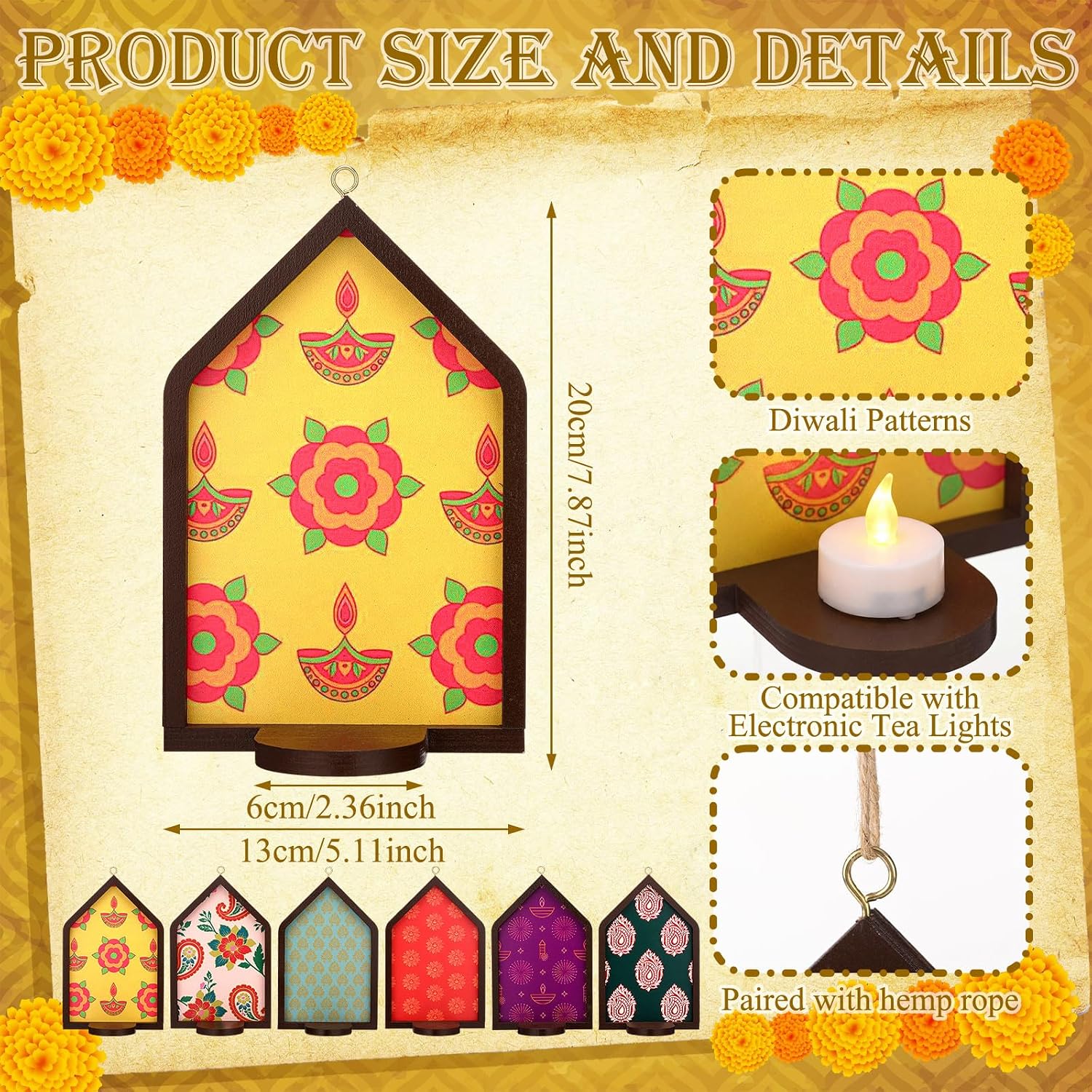 Ashenby 6pcs Diwali Tealight Candle Holder Diwali Decoration Jharokha Design, 1.2 pounds