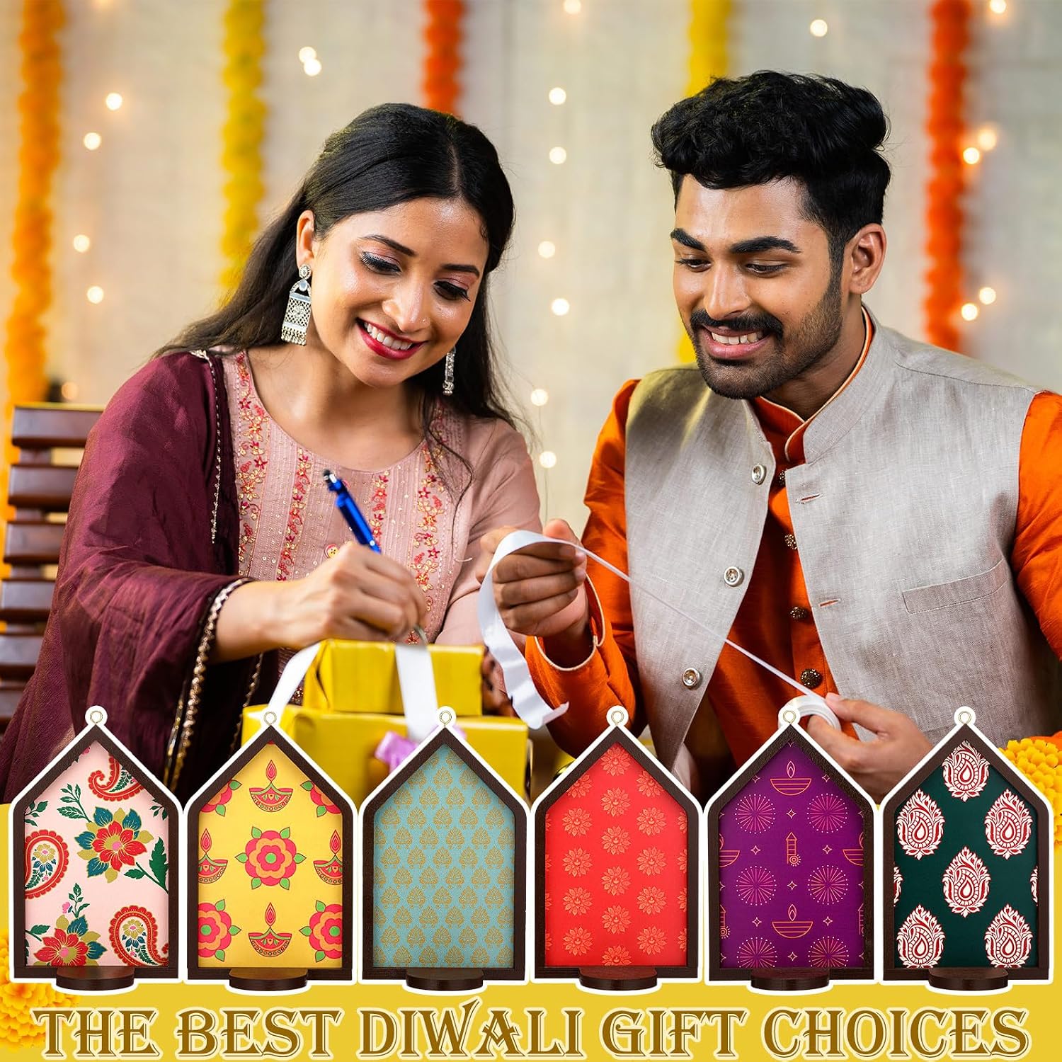 Ashenby 6pcs Diwali Tealight Candle Holder Diwali Decoration Jharokha Design, 1.2 pounds