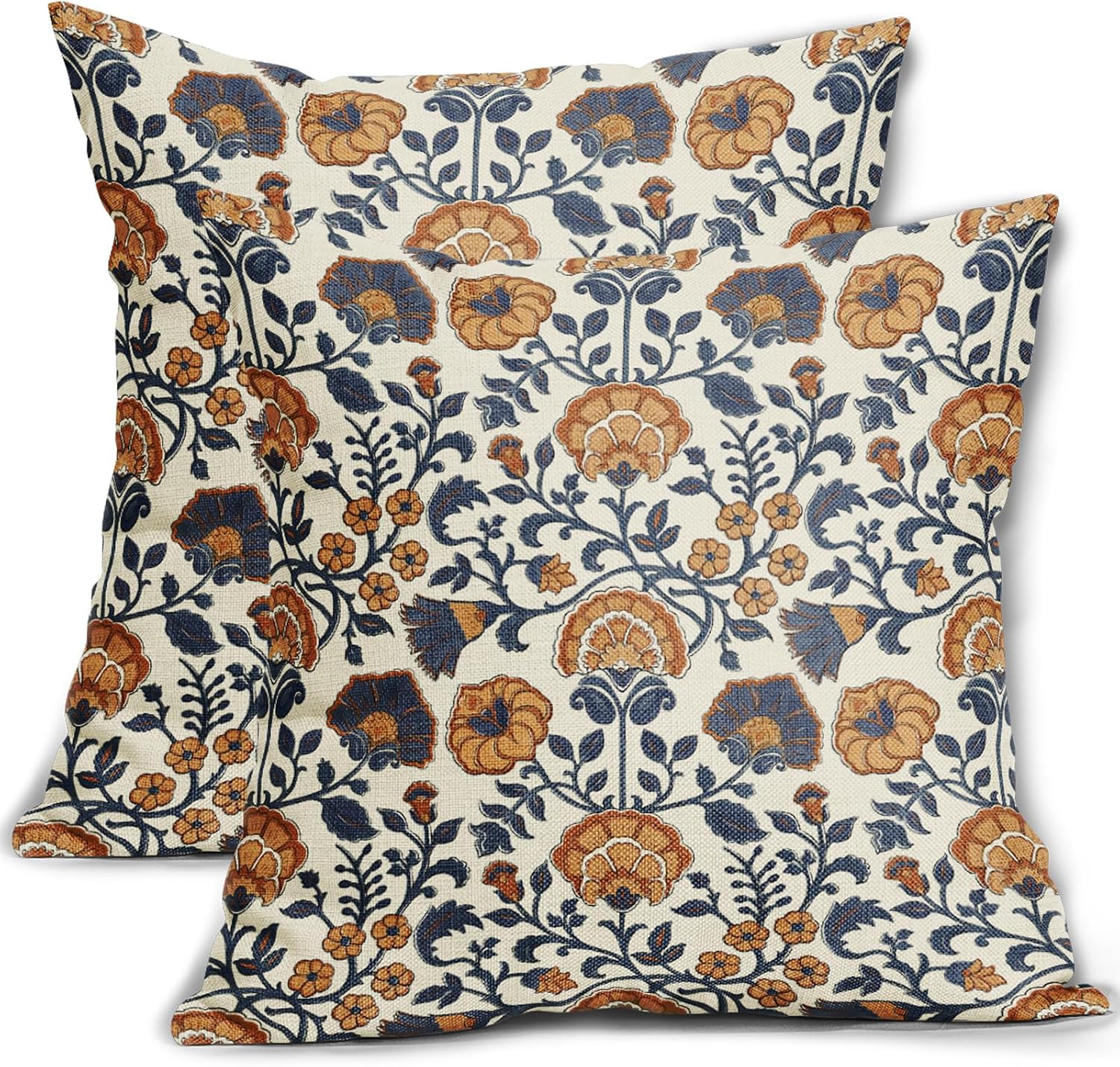Ashenby Blue Orange Floral Pillow Covers 20x20 Set of 2