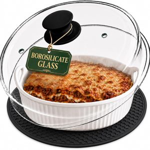 VelloHome 2 in 1, Glass Microwave Splatter Cover for Food with Silicone Mat, 10-Inch, 1.42 kg, clear