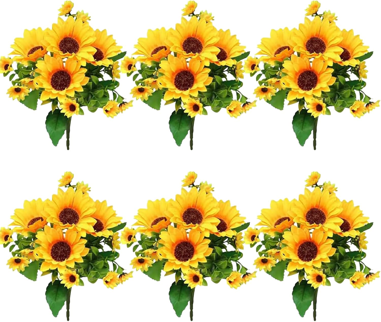 Birchmont 6 Pack Sunflower Artificial Flowers Artificial Sunflower Bouquets Silk Sunflowers with Stems fake sunflowers for Indoor Outdoor Sunflower