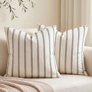 Ashenby Black and White Striped Chenille Throw Pillow Covers 18x18 Set of 2, Black Striped
